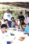 Lee Evans with the students at the Madagascar Special Olympics Facility.